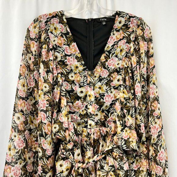 Fate Womens Floral Tiered Ruffle Dress Long Dolman Sleeve Belted Size Small - Picture 2 of 8